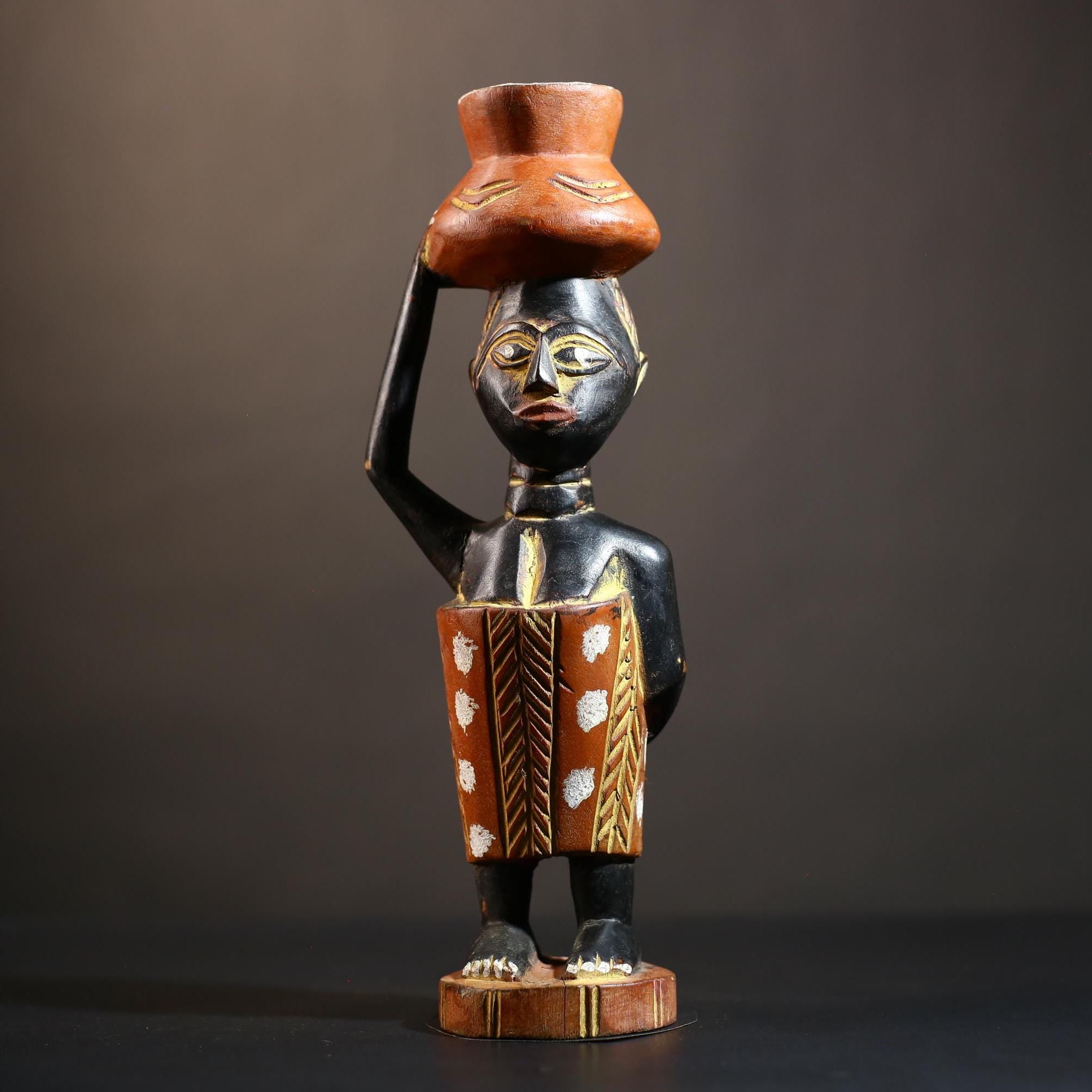 African Cote d'Ivoire Colonial Figure | Unique Handmade Tribal Art Piece | Authentic Cultural Sculpture | Ethnic Figurine Decor-G4872