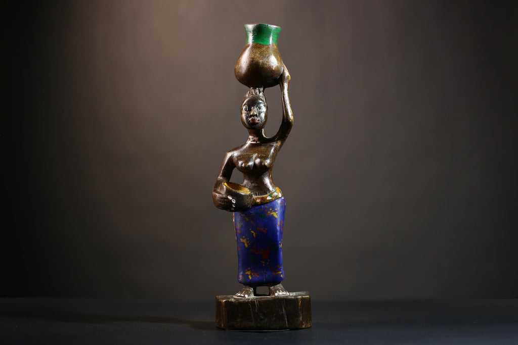 African Cote d'Ivoire Colonial Figure | Tribal Art Handcrafted Collectible |Cultural Sculpture | Authentic Ethnic Decor | Figurine Art-G4871
