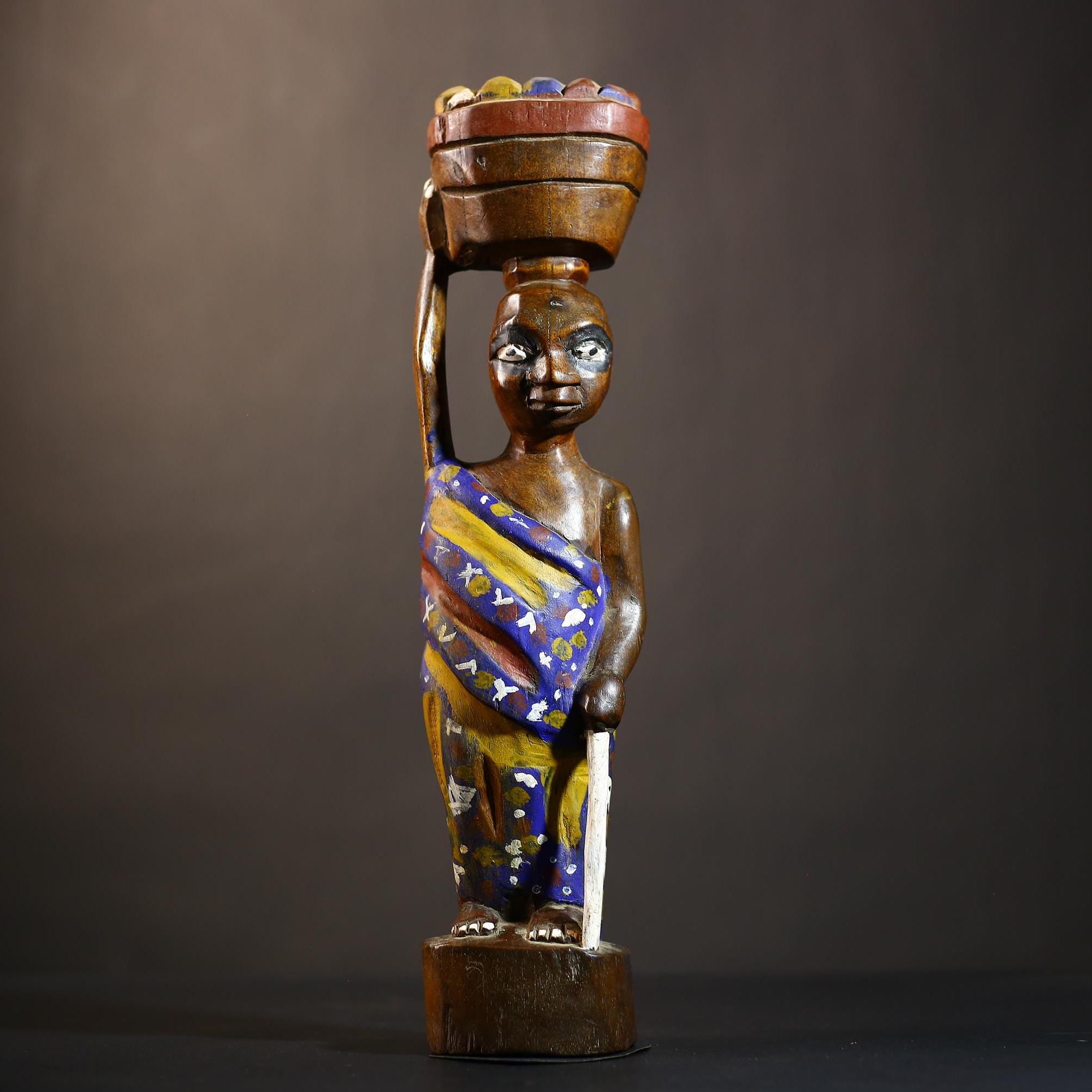 African Cote d'Ivoire Colonial Figure | Unique Tribal Art Collectible Decor | Authentic Handcrafted Sculpture | Cultural Figurine -G4870