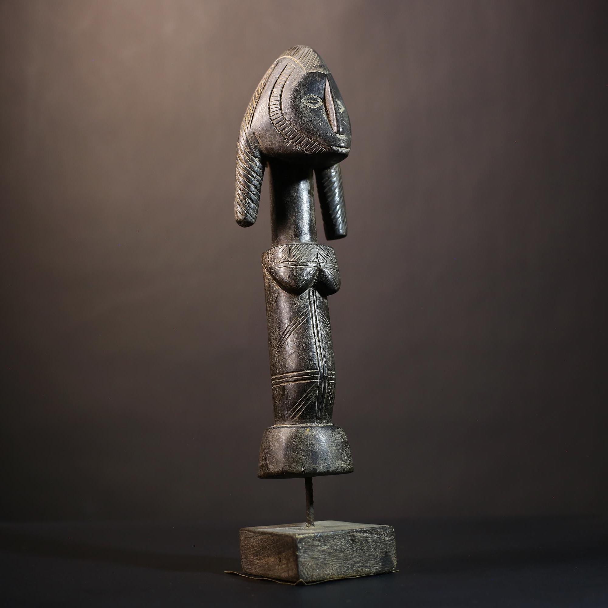 African Songo Figure | Vintage Tribal Wood Statue | Female Sculpture | Authentic Angola Art | Unique Home Decor Piece-G5004
