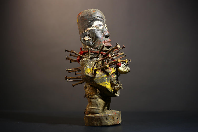 Africa Nkisi Nkondi Statue | Voodoo Sculpture Decor | Unique Tribal Art | Vintage Collectible | Handmade Figurine | Ethnic Home Accent-G4884