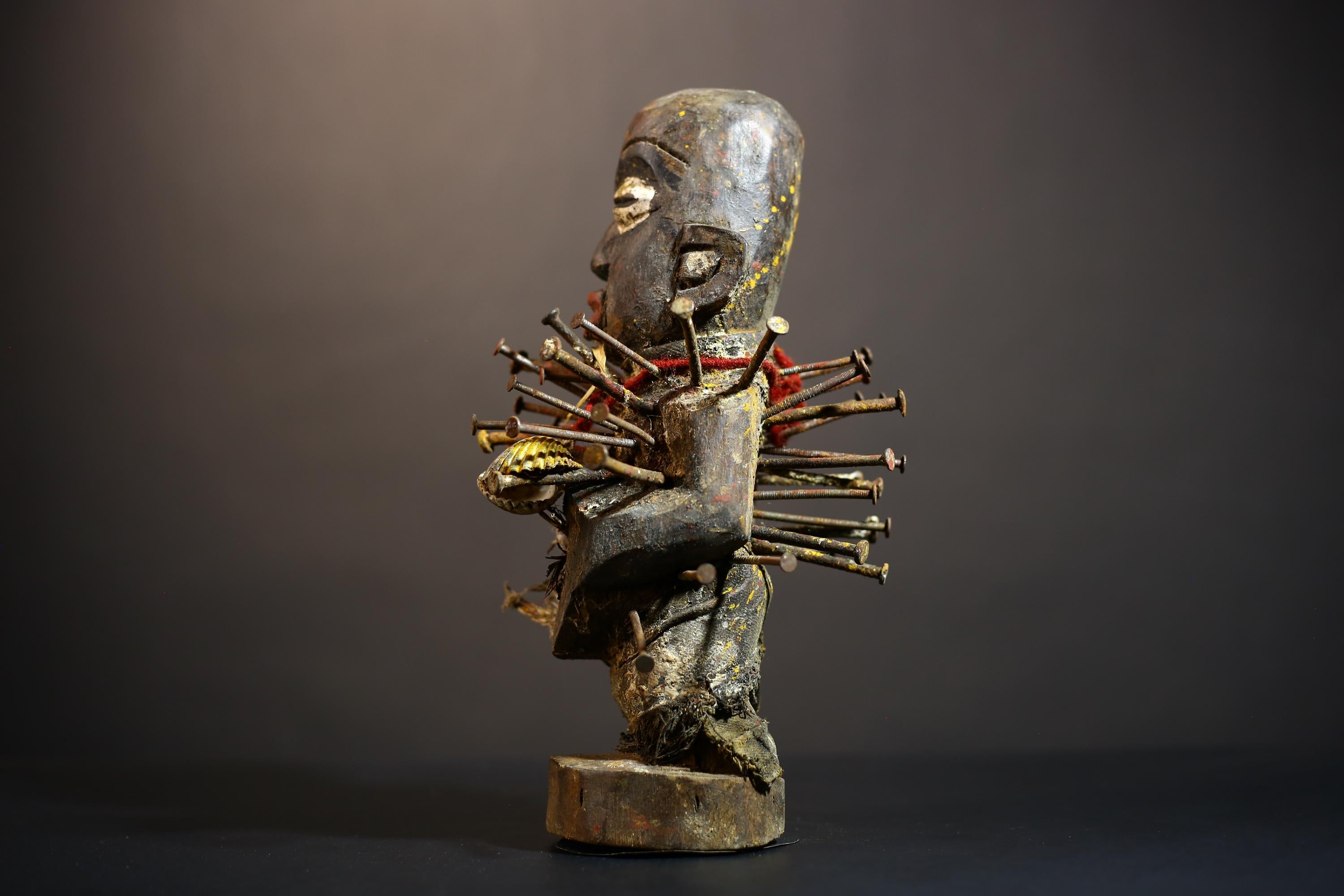 Africa Nkisi Nkondi Statue | Voodoo Sculpture Decor | Unique Tribal Art | Vintage Collectible | Handmade Figurine | Ethnic Home Accent-G4884