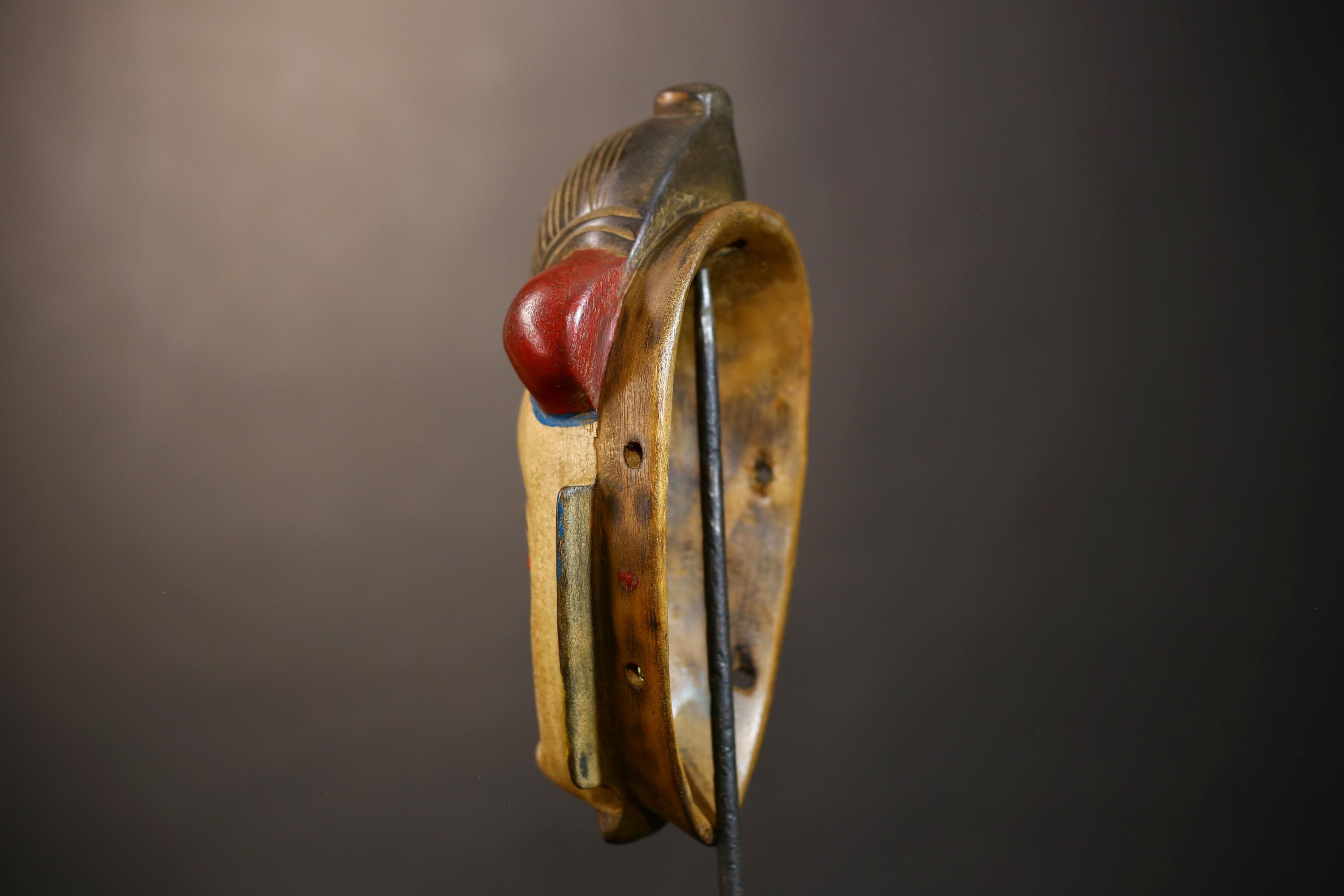 African Mask Vintage | Baule Guro Handcrafted Wood Tribal Art | Unique Wall Decor | Authentic Ethnic Accent for Home-G5020