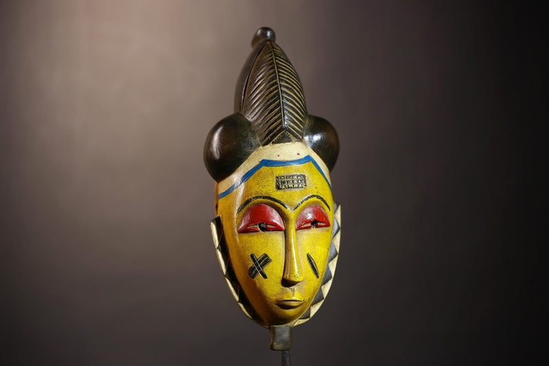 African Vintage Mask | Unique Baule Guro Yellow Wooden Wall Art Decor | Ethnic Accent for Home | Collectible Tribal Artwork-G5019