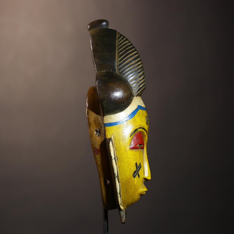 African Vintage Mask | Unique Baule Guro Yellow Wooden Wall Art Decor | Ethnic Accent for Home | Collectible Tribal Artwork-G5019