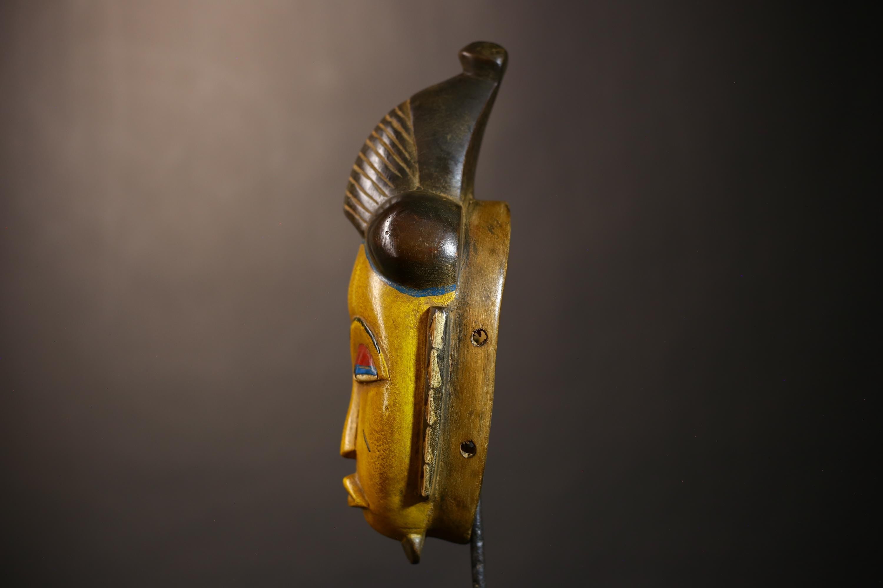 African Vintage Baule Guro Mask | Unique Yellow Wooden Wall Art Decor | Ethnic Home Accent | Collectible Tribal Decor-G5018