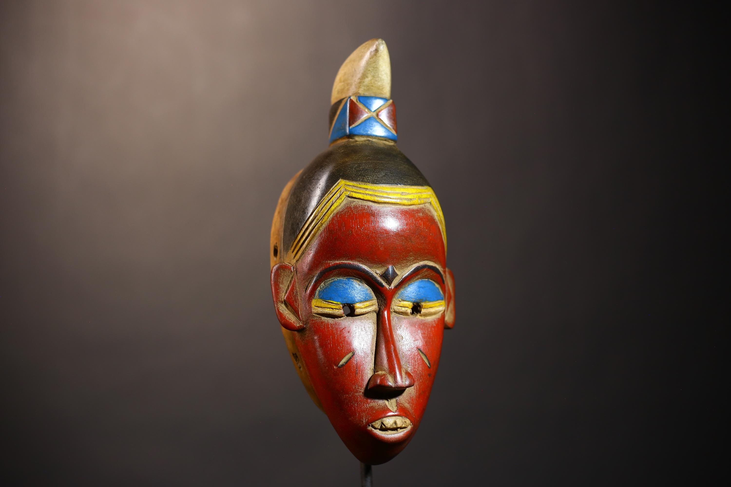 African Vintage Mask | Unique Red Wooden Guro Wall Art Decor Display | Cultural Accent for Home | Collectible Tribal Piece-G5017