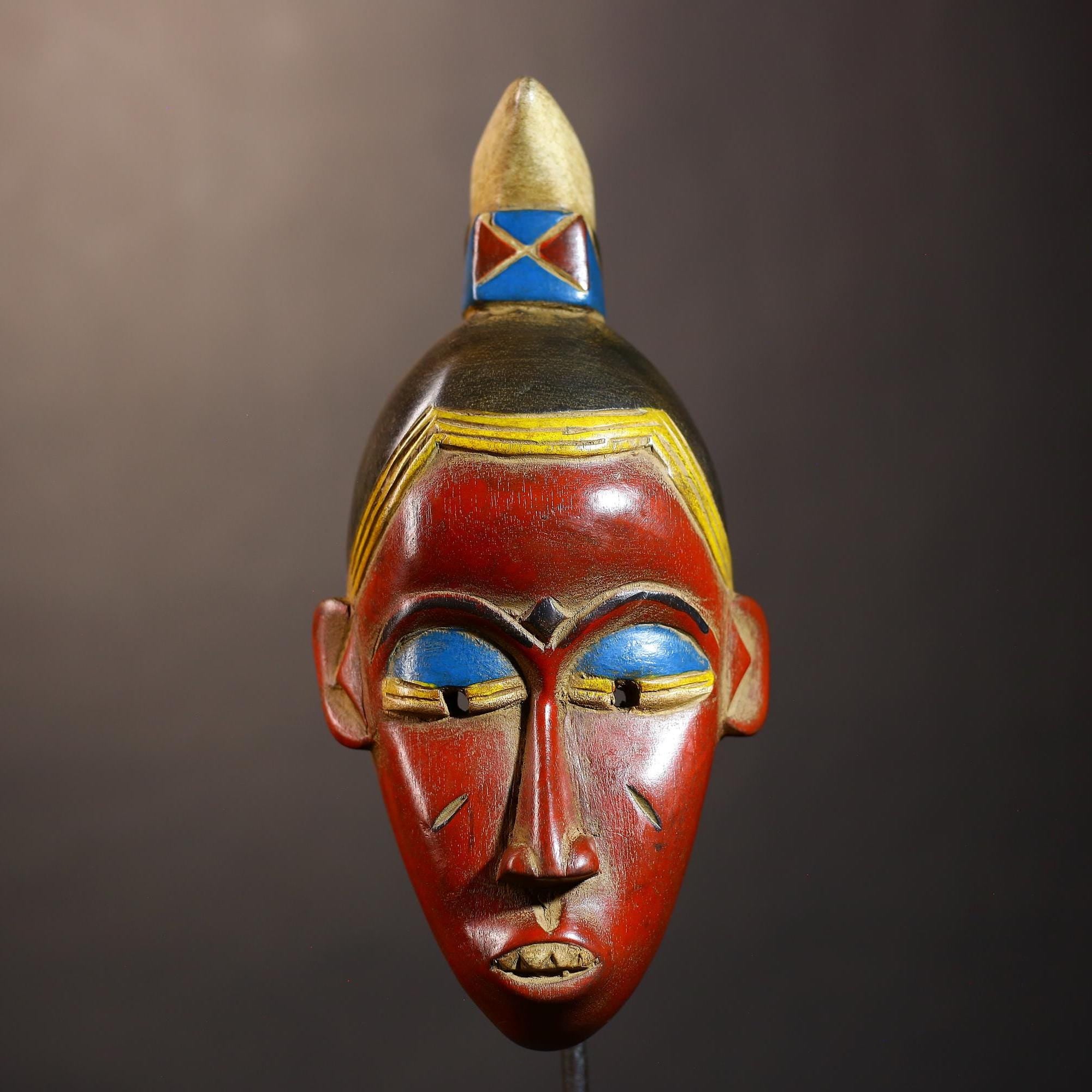 African Vintage Mask | Unique Red Wooden Guro Wall Art Decor Display | Cultural Accent for Home | Collectible Tribal Piece-G5017