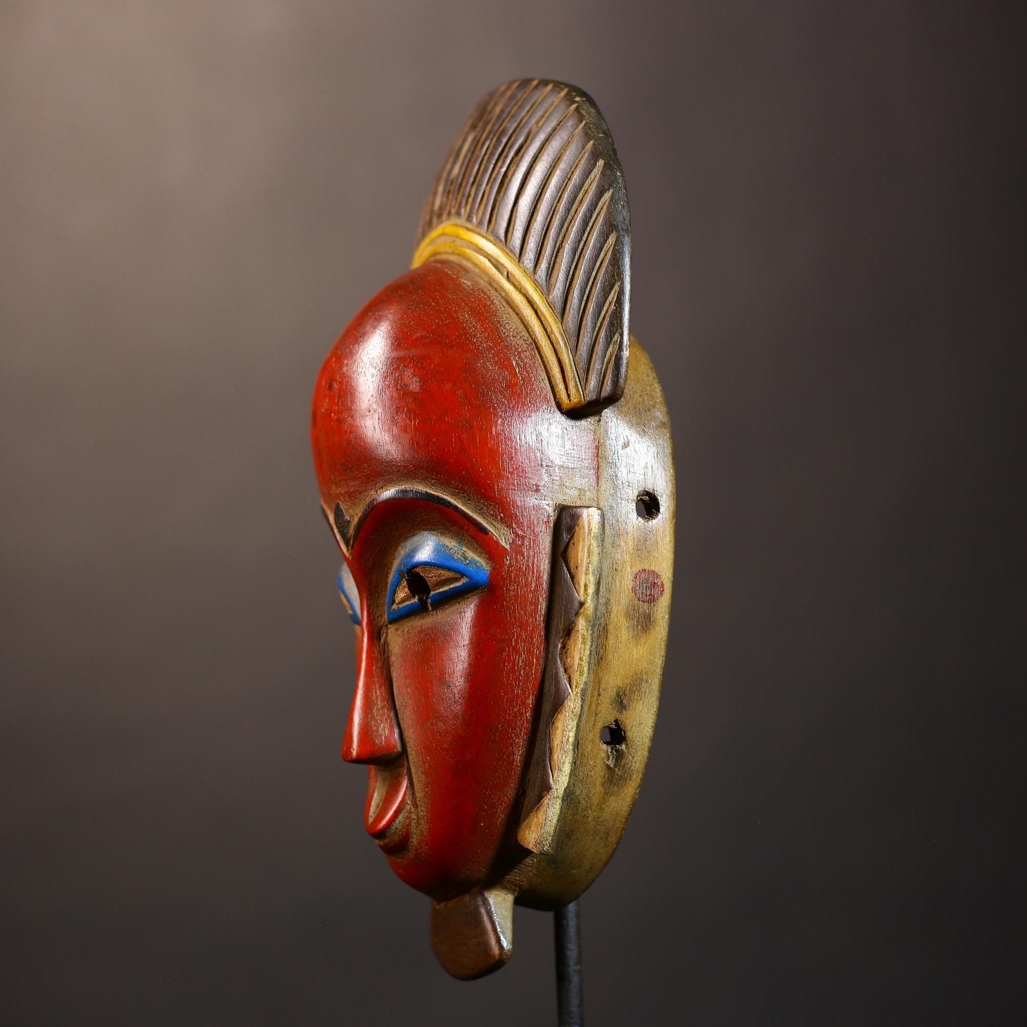 African Vintage Mask | Unique Baule Guro Red Wooden Wall Art Decor Display | Cultural Accent for Home | Collectible Tribal Art-G5016
