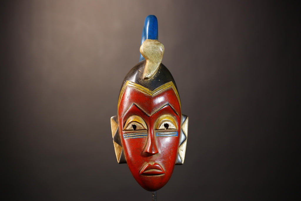 African Unique Baule Guro Mask | Orange Wooden Wall Art Decor for Display | Cultural Accent for Home | Artisan Craftsmanship-G5015
