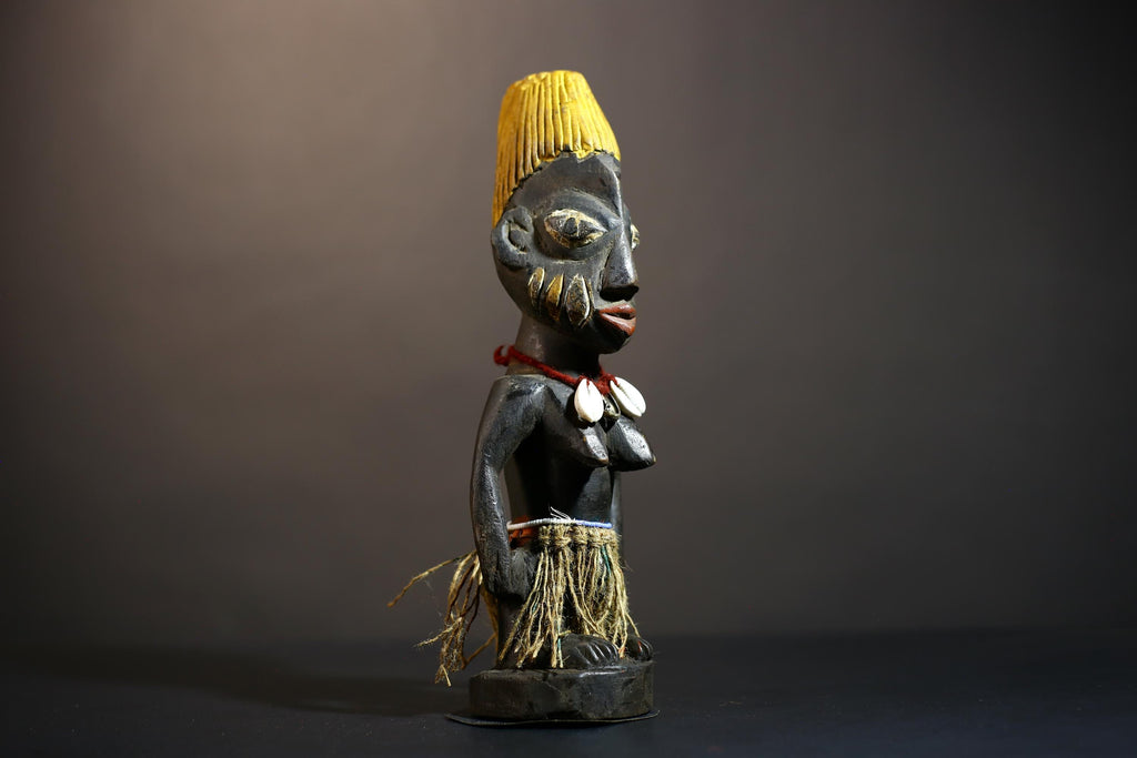 African Yoruba Figures Sculpture | Handmade Tribal Art | Nigeria Decorative Piece | Unique Collectible | Ethnic Home Décor | Craft-G4887