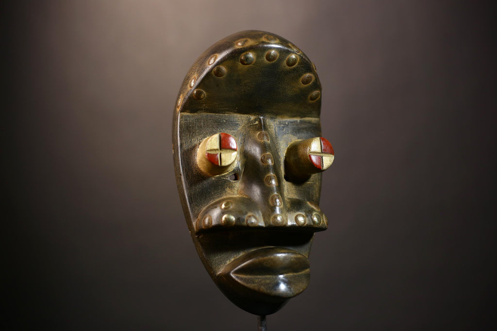 African Hand Carved Wooden Mask | Grebo Tribal Wall Decor | Unique Brown Rustic Home Art | Ethnic Decor for Wall -G5031