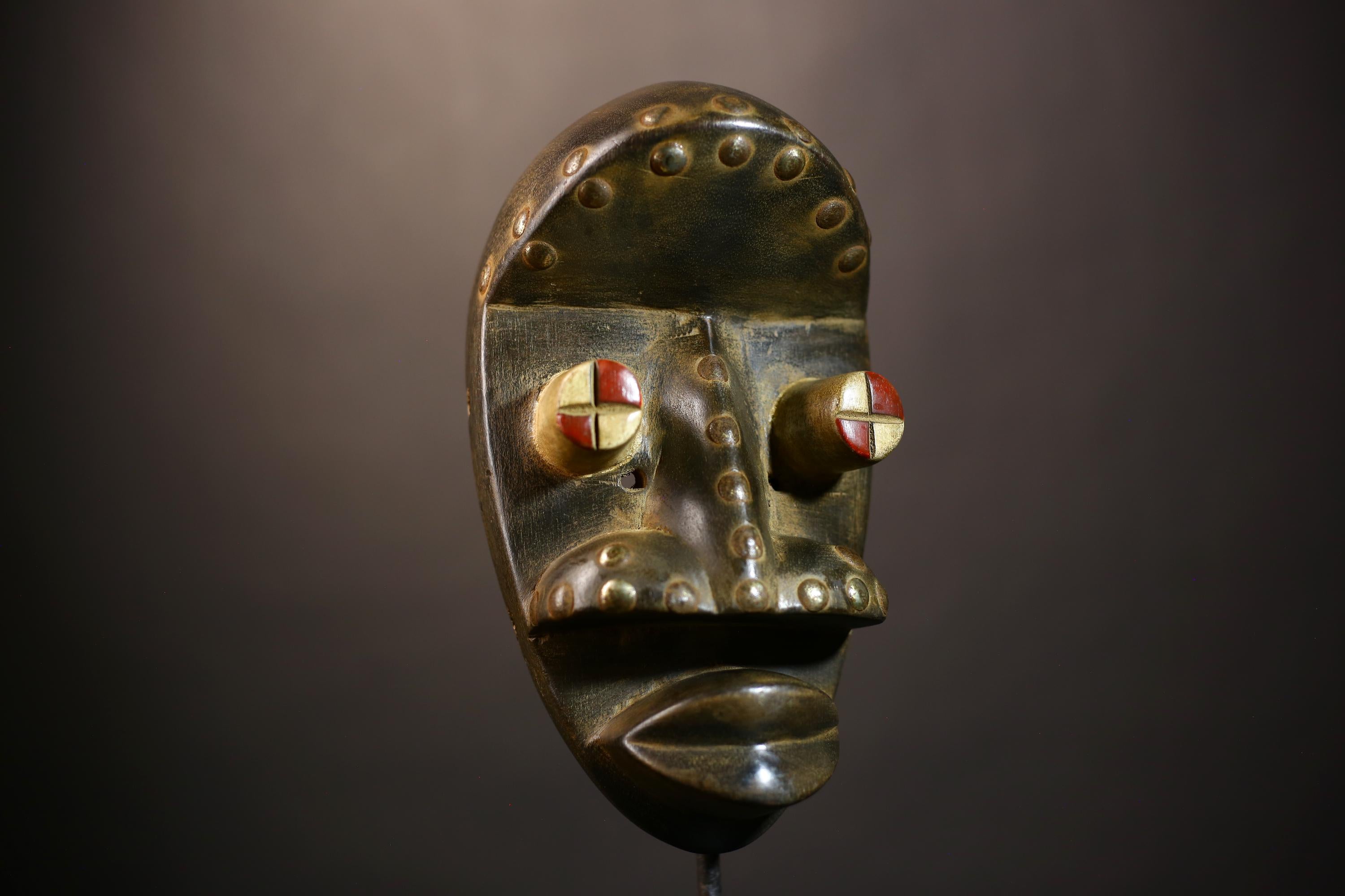 African Hand Carved Wooden Mask | Grebo Tribal Wall Decor | Unique Brown Rustic Home Art | Ethnic Decor for Wall -G5031