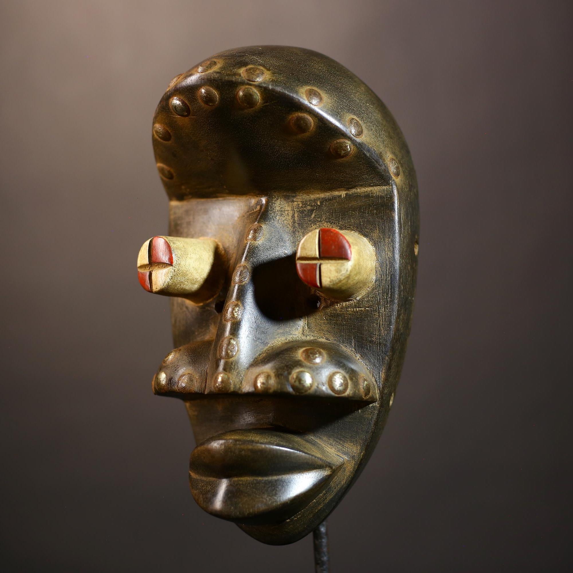 African Hand Carved Wooden Mask | Grebo Tribal Wall Decor | Unique Brown Rustic Home Art | Ethnic Decor for Wall -G5031