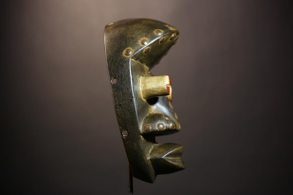 African Hand Carved Wooden Mask | Grebo Tribal Wall Decor | Unique Brown Rustic Home Art | Ethnic Decor for Wall -G5031