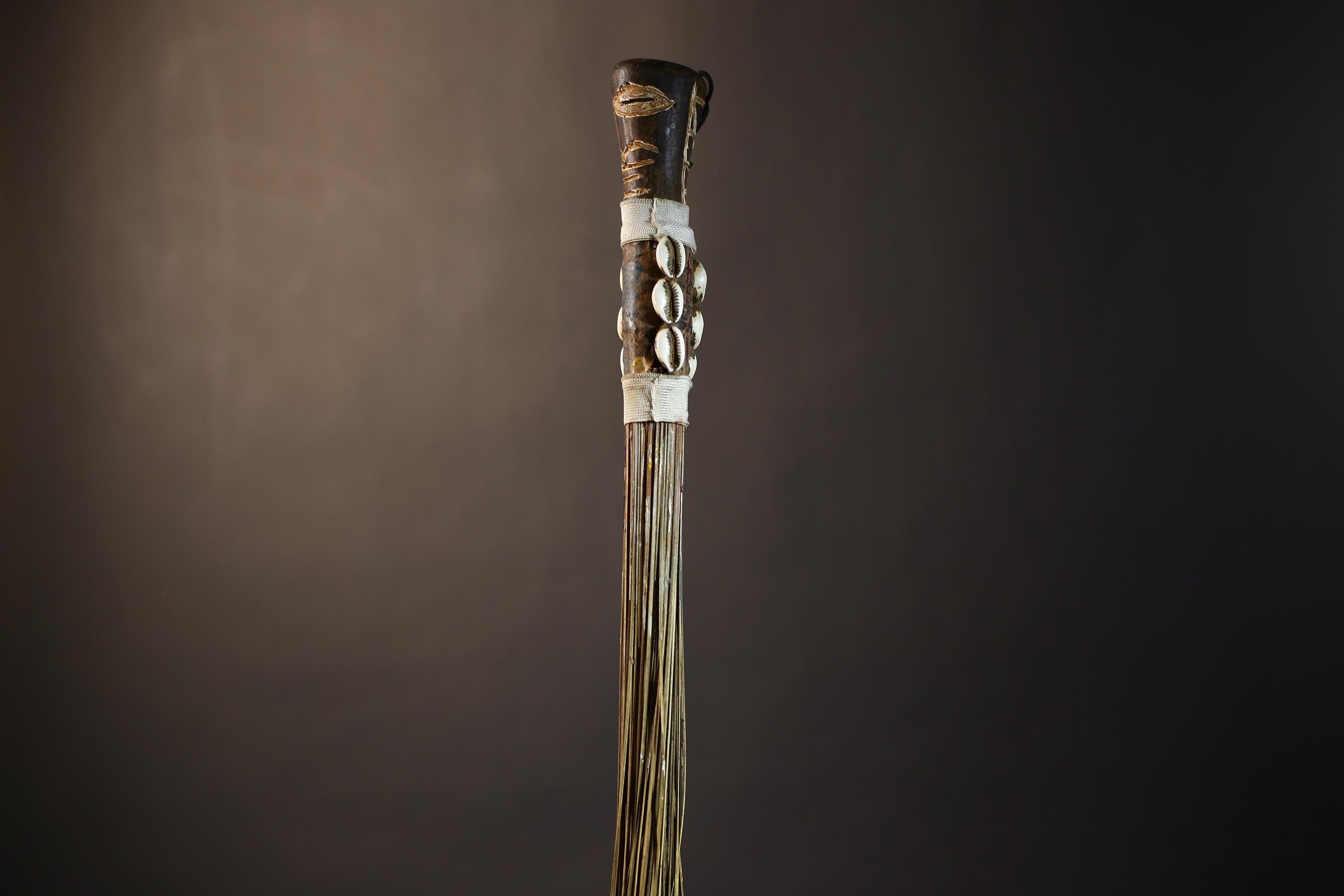African Handmade Fly Whisk - Authentic Tribal Wall Art for Unique Home Decor and Cultural Display-G4902