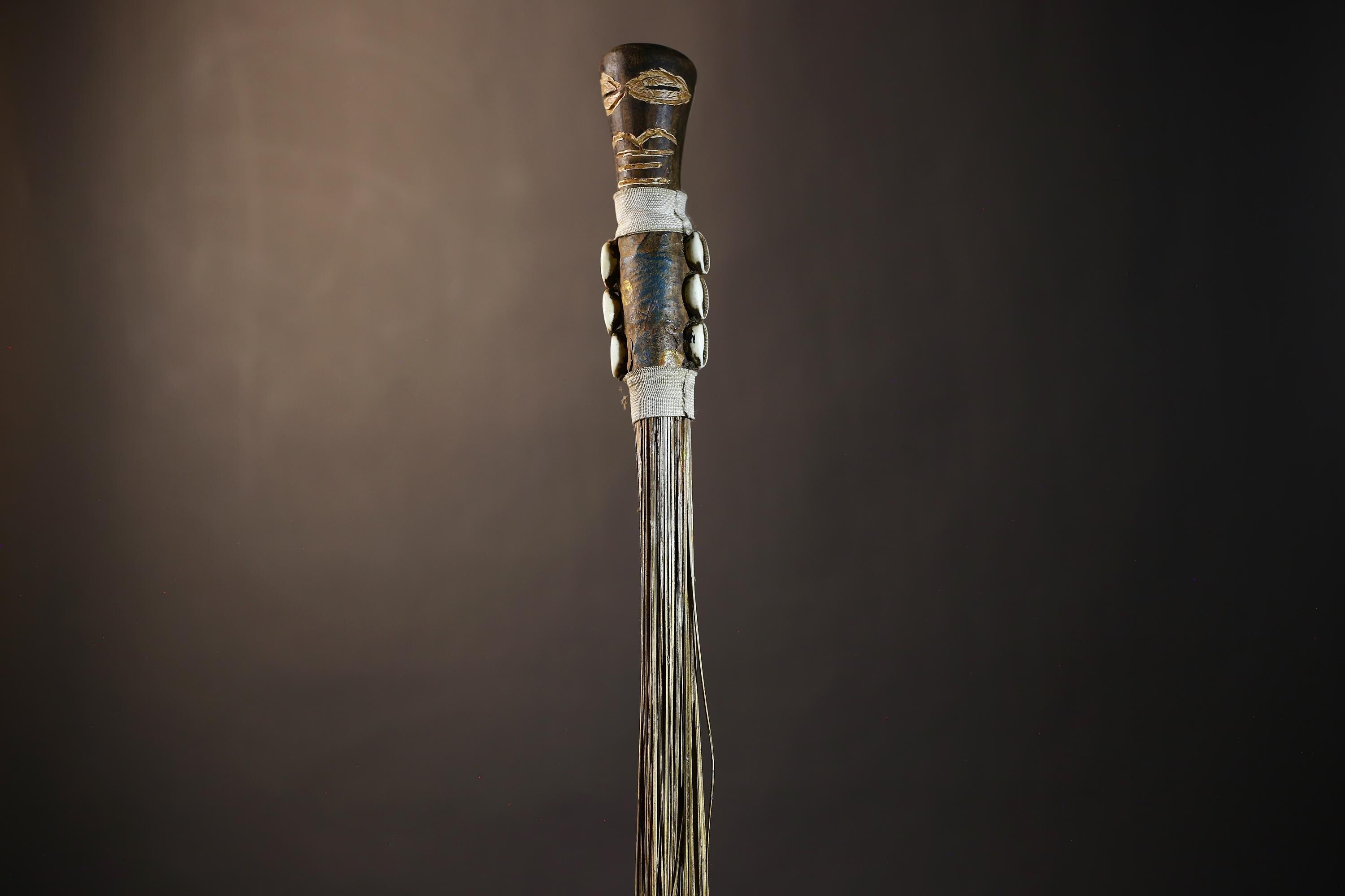 African Handmade Fly Whisk - Authentic Tribal Wall Art for Unique Home Decor and Cultural Display-G4902