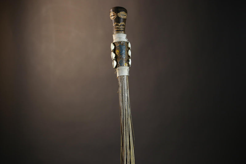 African Handmade Fly Whisk - Authentic Tribal Wall Art for Unique Home Decor and Cultural Display-G4902
