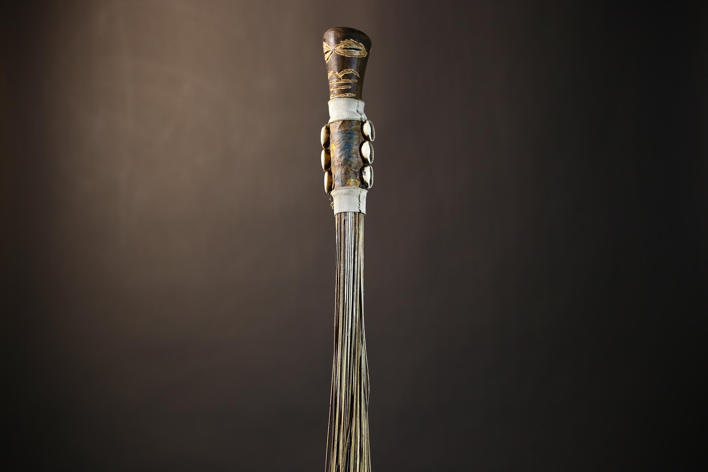 African Handmade Fly Whisk - Authentic Tribal Wall Art for Unique Home Decor and Cultural Display-G4902