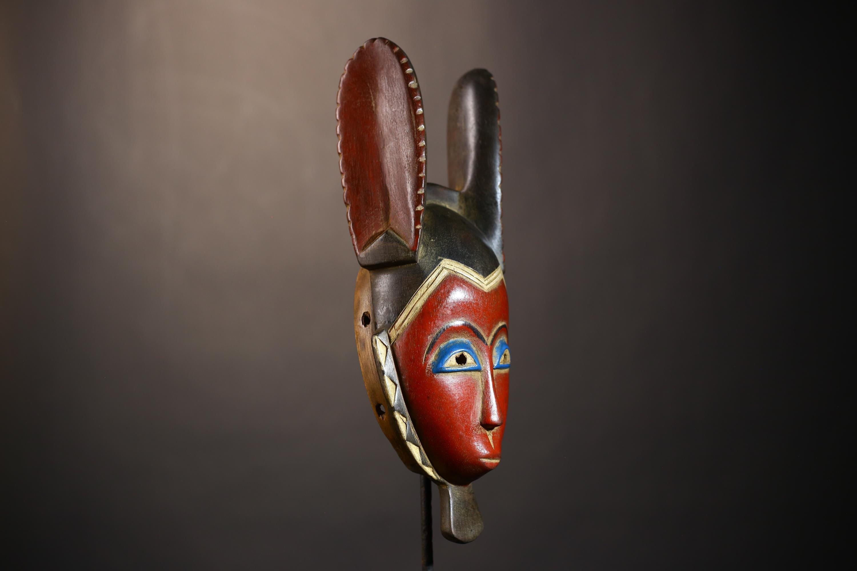 African Vintage Guro Mask Red with Rabbit Ears Unique Hand-Carved Wall Decor Art | Tribal Decor | Folk Art | Home Decor-G5045