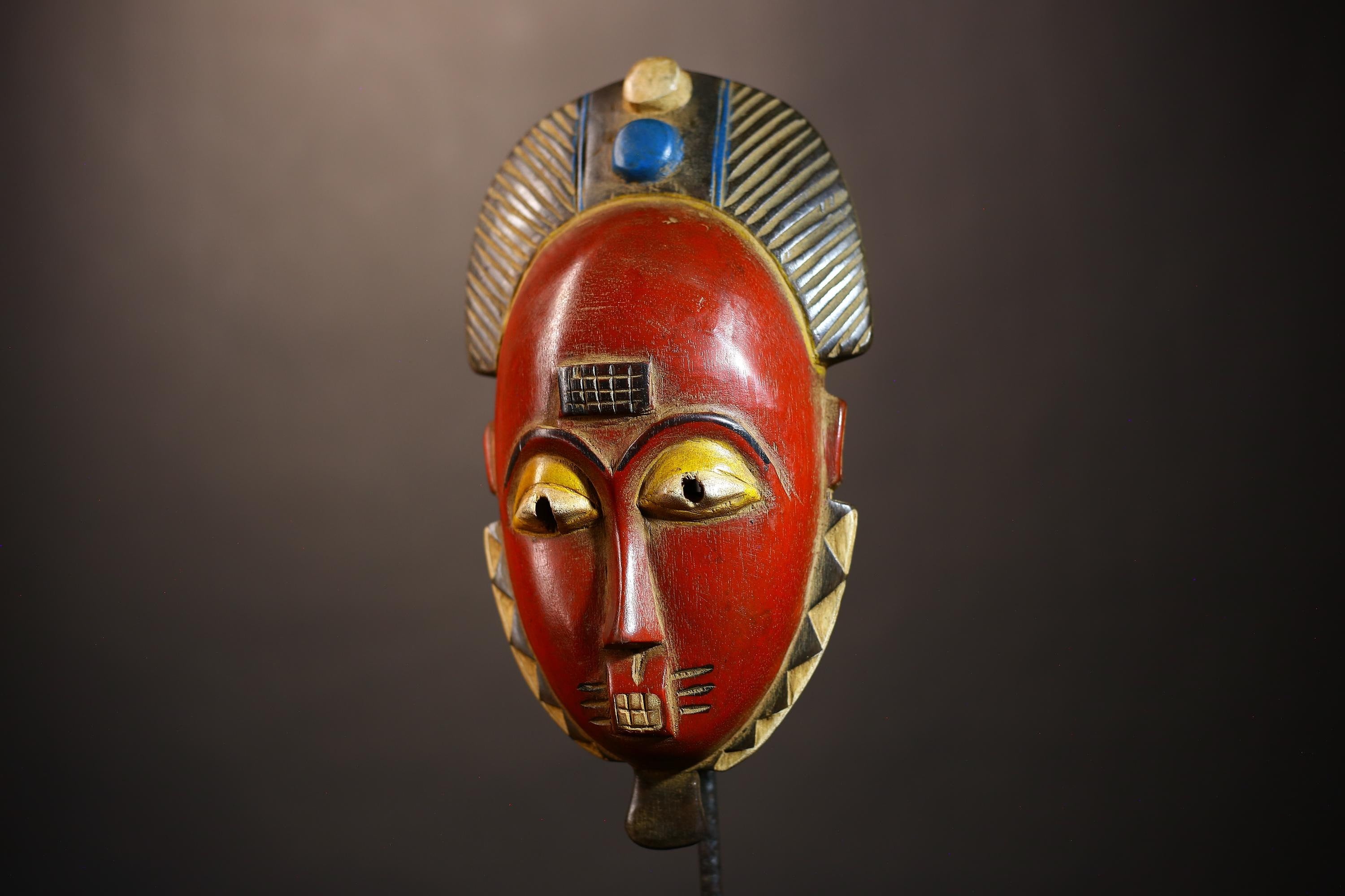 African Vintage Guro Mask Red Hand-Carved Wooden Unique Tribal Wall Art | Ethnic Decor | Folk Art | Home Decoration-G5043