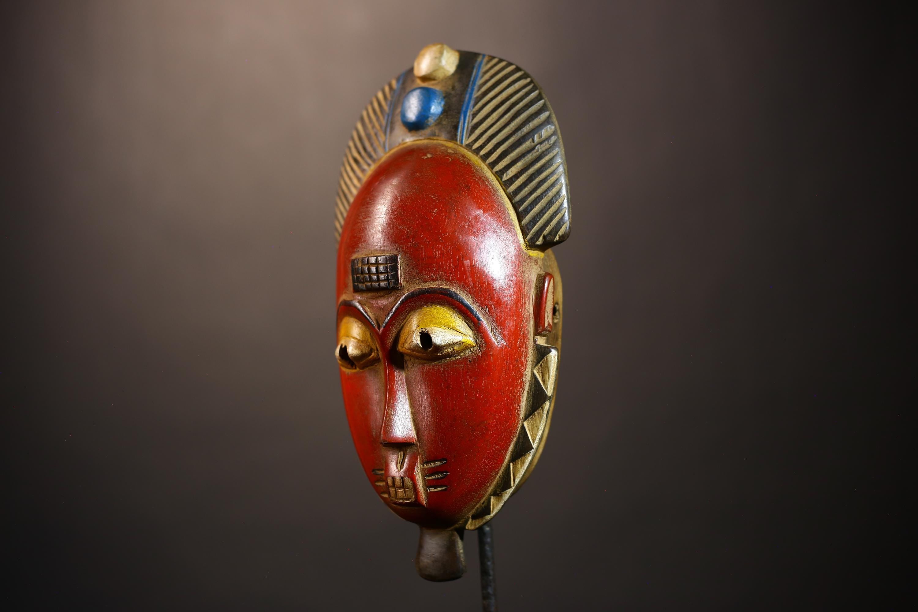 African Vintage Guro Mask Red Hand-Carved Wooden Unique Tribal Wall Art | Ethnic Decor | Folk Art | Home Decoration-G5043