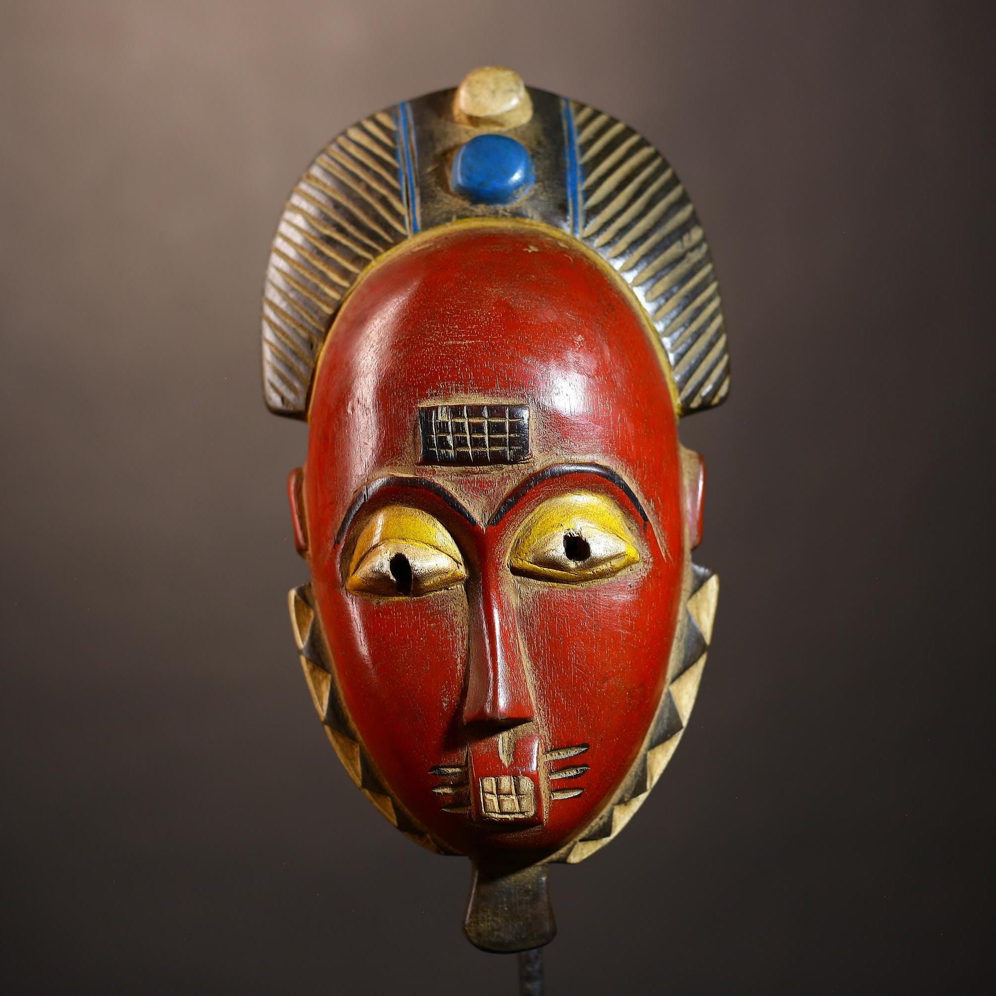 African Vintage Guro Mask Red Hand-Carved Wooden Unique Tribal Wall Art | Ethnic Decor | Folk Art | Home Decoration-G5043