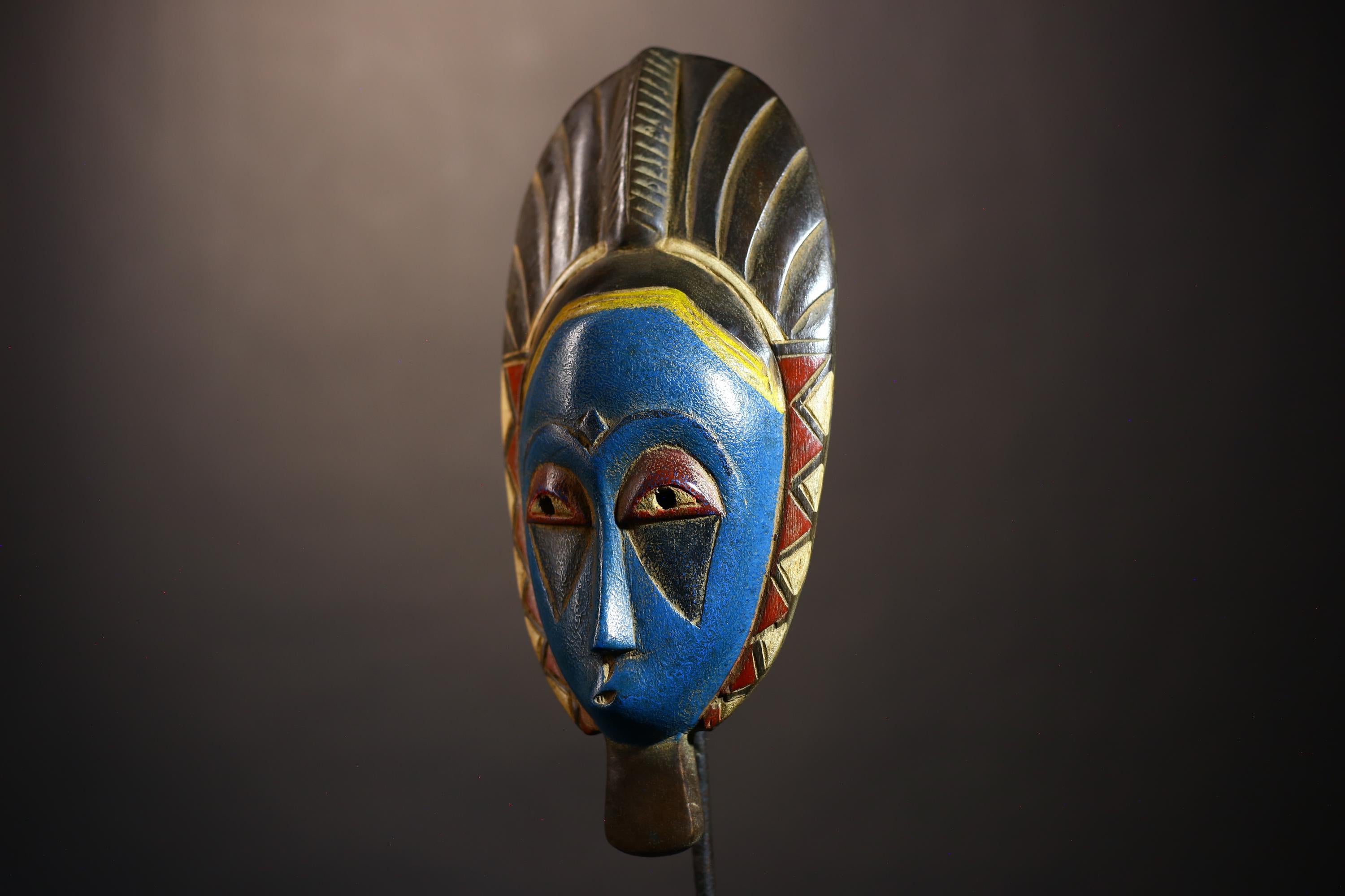 African Vintage Guro Mask Blue Hand-Carved Wooden Tribal Wall Decor | Unique Art | Ethnic Home Accents | Artisan Craft-G5042