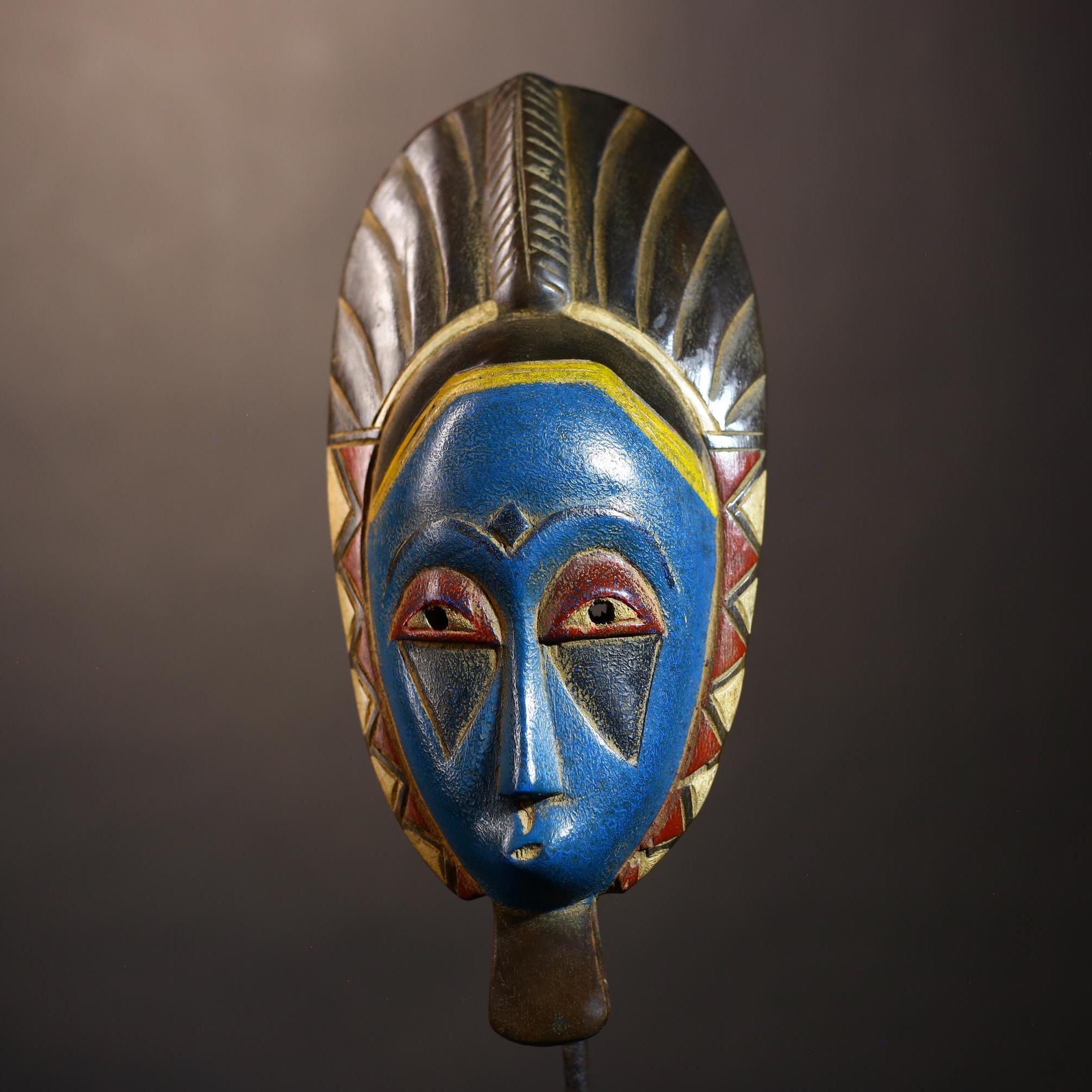 African Vintage Guro Mask Blue Hand-Carved Wooden Tribal Wall Decor | Unique Art | Ethnic Home Accents | Artisan Craft-G5042