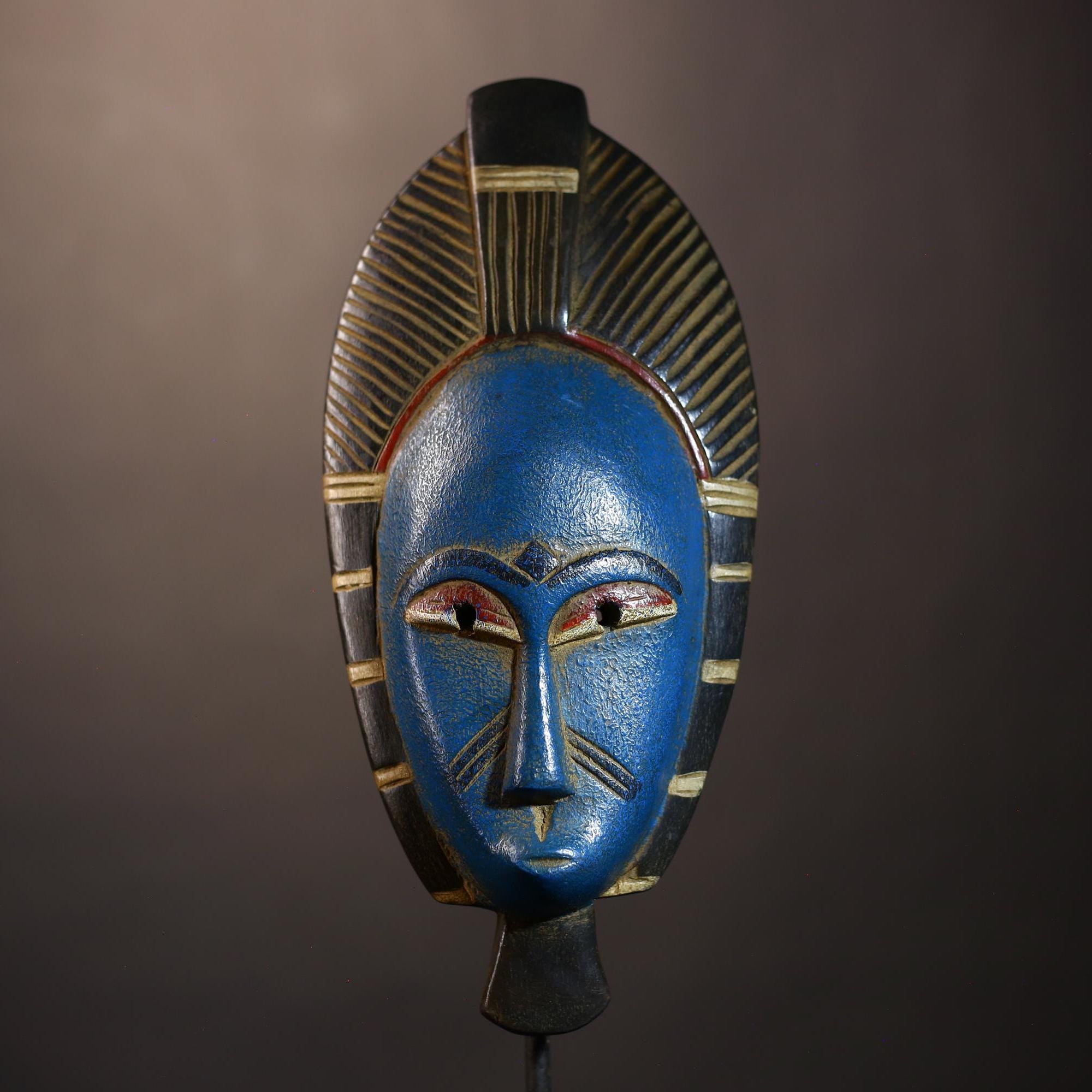 African Vintage Guro Mask Blue Color Hand-Carved Wooden Art Decor | Unique Tribal Decor | Ethnic Wall Art | Artisan Craft-G5041