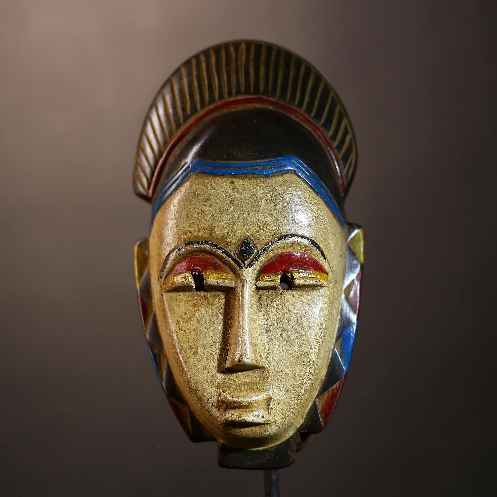 African Vintage Guro Mask White Hand-Carved Wooden Tribal Wall Decor | Unique Art Piece | Cultural Home Decor | Artisan Craft-G5039