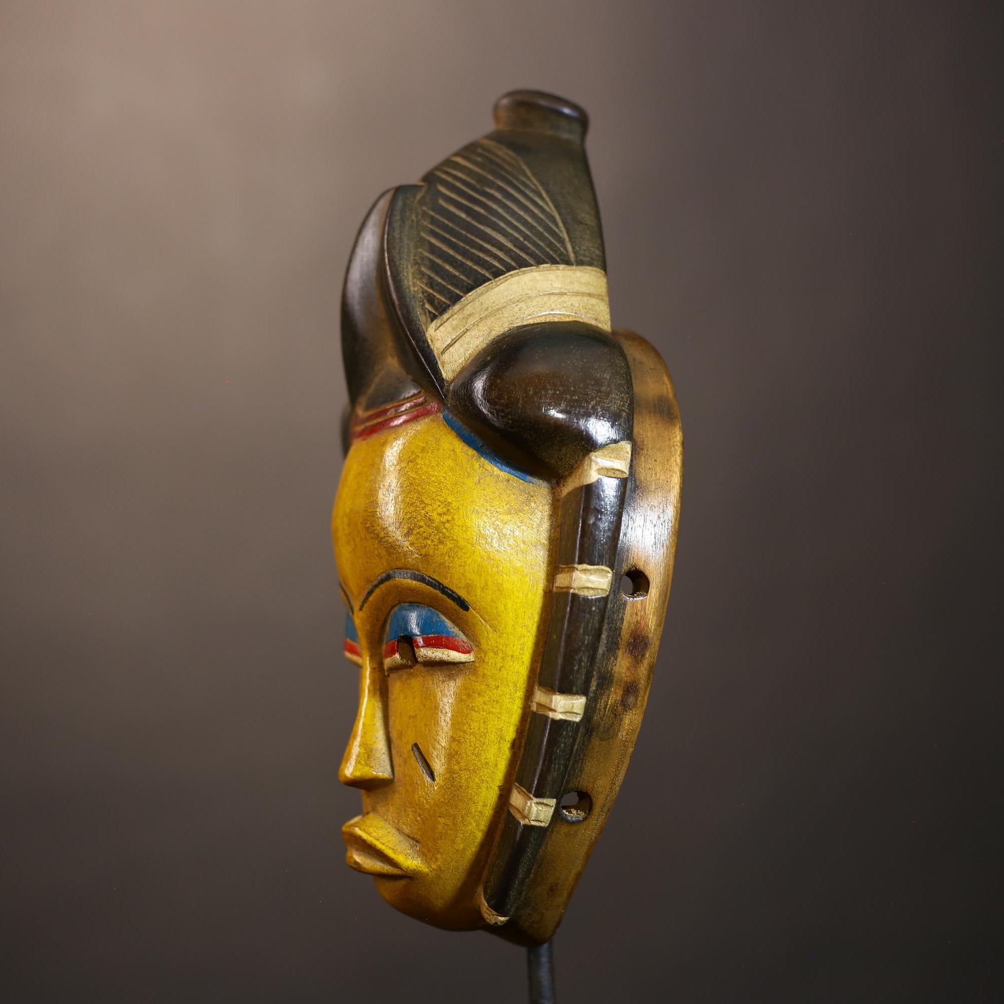 Africa Vintage Mask | Guro Yellow | Hand Carved Wooden | Unique Tribal Wall Art | Home Decor | Ethnic Art | Wall Hanging | Craft-G5038