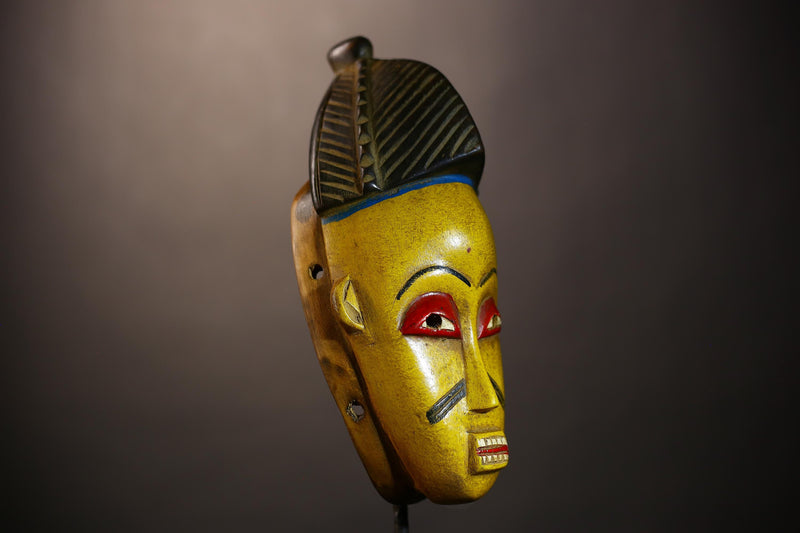 African Vintage Mask | Guro Yellow | Hand Carved Wooden | Unique Tribal Art | Wall Decor | Ethnic Home | Artisan Crafted | Decorative -G5035