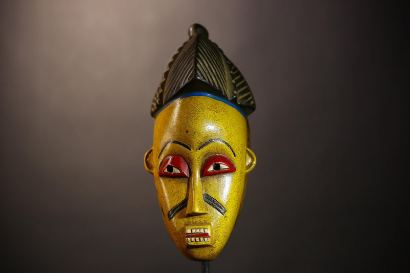 African Vintage Mask | Guro Yellow | Hand Carved Wooden | Unique Tribal Art | Wall Decor | Ethnic Home | Artisan Crafted | Decorative -G5035