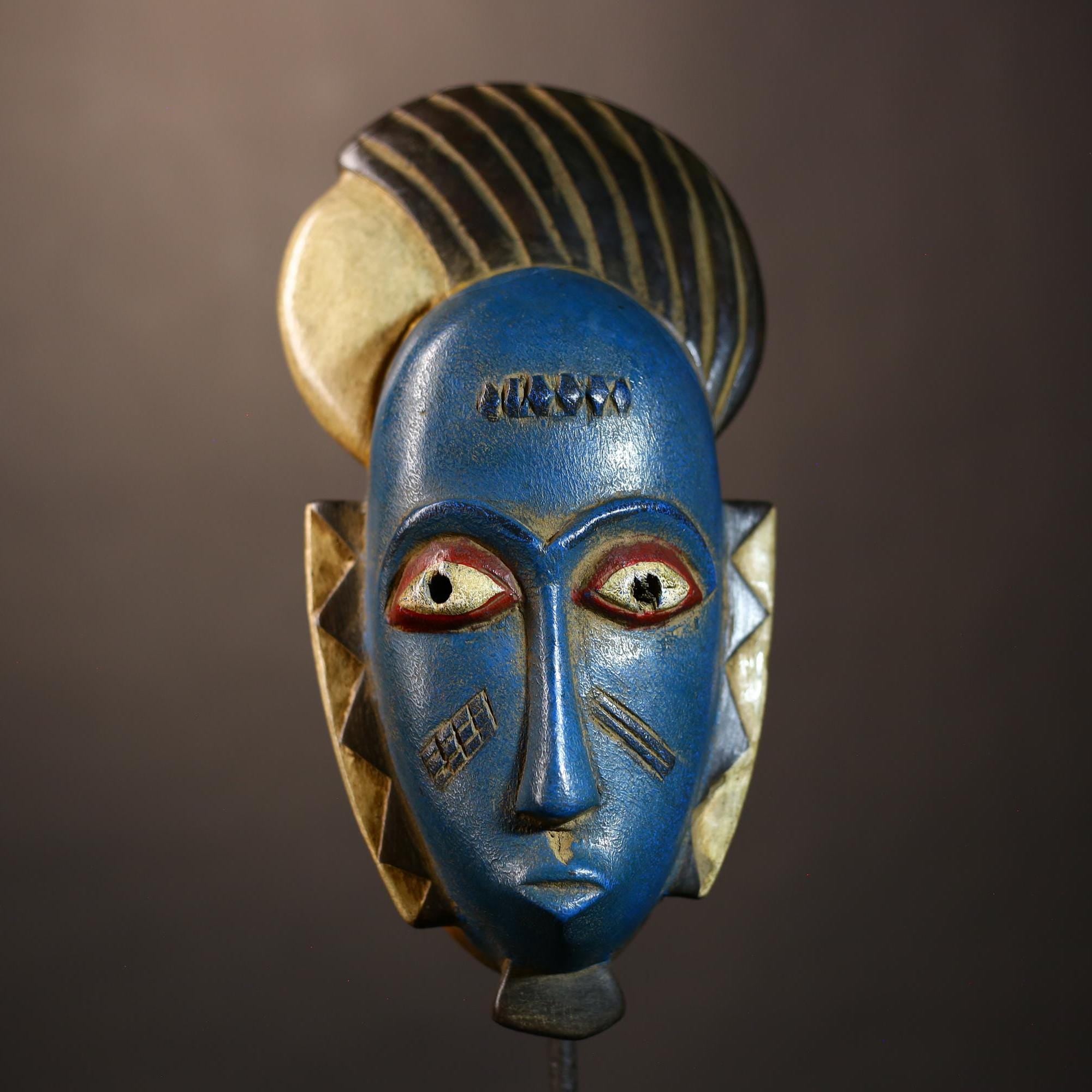 African Vintage Guro Mask | Handmade Blue Wall Art | Unique Home Décor | Tribal Accent | Ethnic Craftsmanship-G5050
