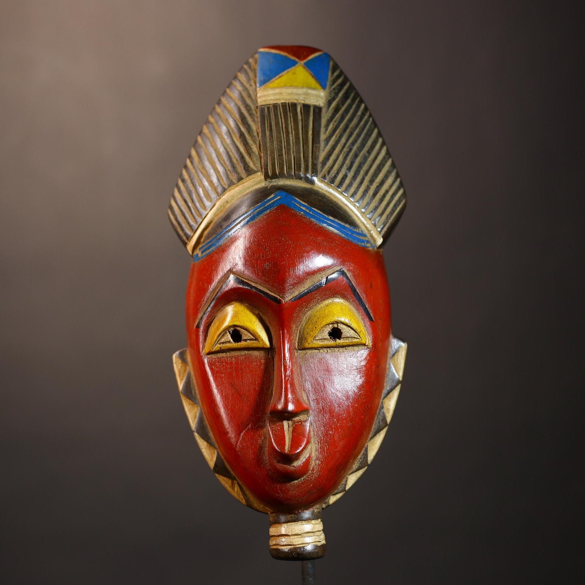 African Vintage Guro Mask | Hand-Carved Red Tribal Art | Unique Wall Décor | Ethnic Home Accent | Artisan Craftsmanship-G5048