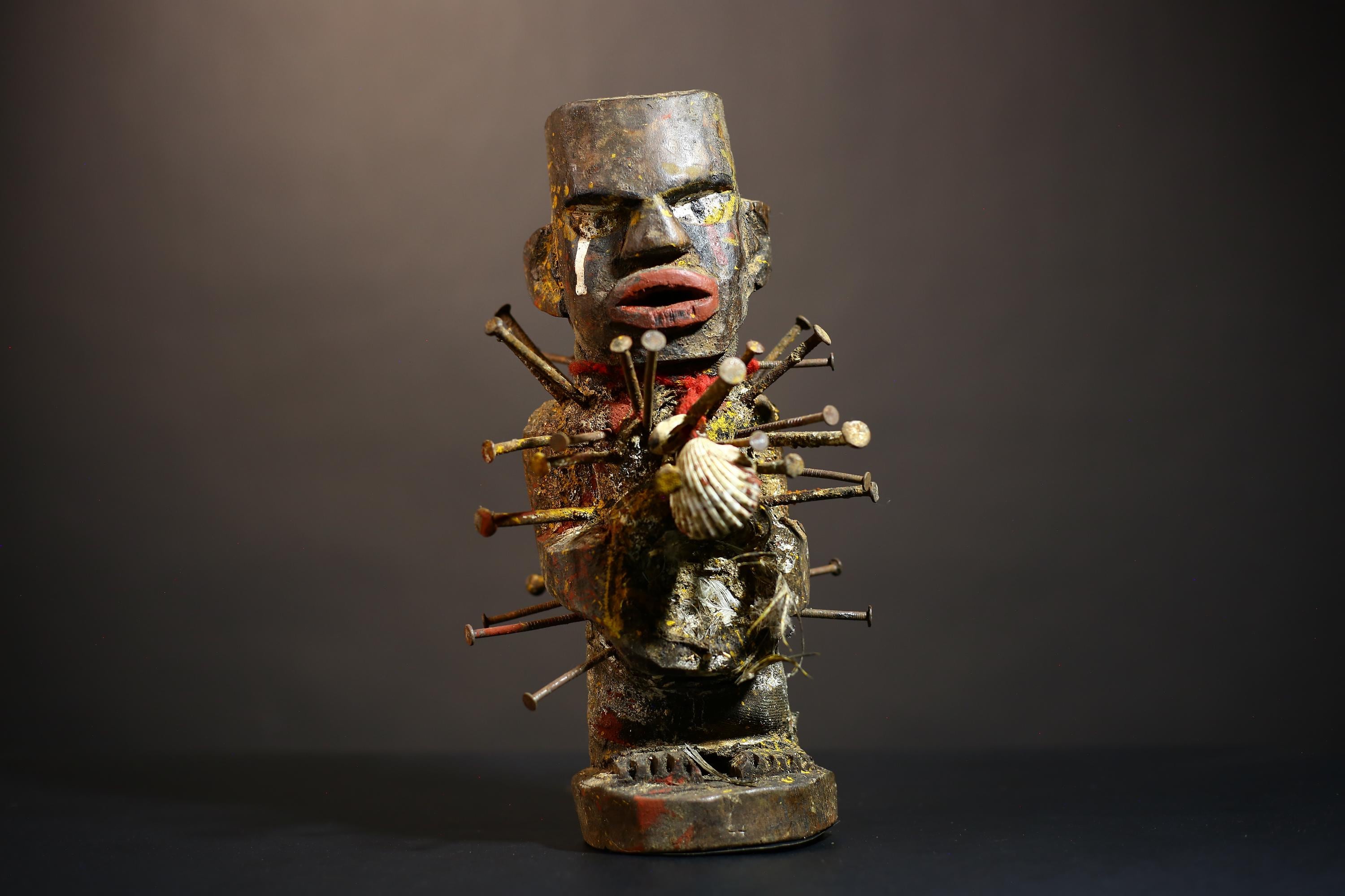 Africa Figure | Songye Nkisi Nkondi | Powerful Spirit Figure Wrapped with Shells | Unique Cultural Art Piece | Tribal Decor from Congo-G4908