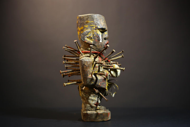 Africa Figure | Songye Nkisi Nkondi | Powerful Spirit Figure Wrapped with Shells | Unique Cultural Art Piece | Tribal Decor from Congo-G4908