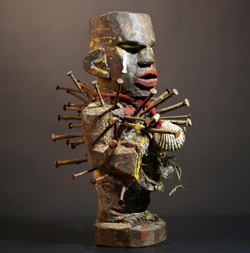 Africa Figure | Songye Nkisi Nkondi | Powerful Spirit Figure Wrapped with Shells | Unique Cultural Art Piece | Tribal Decor from Congo-G4908