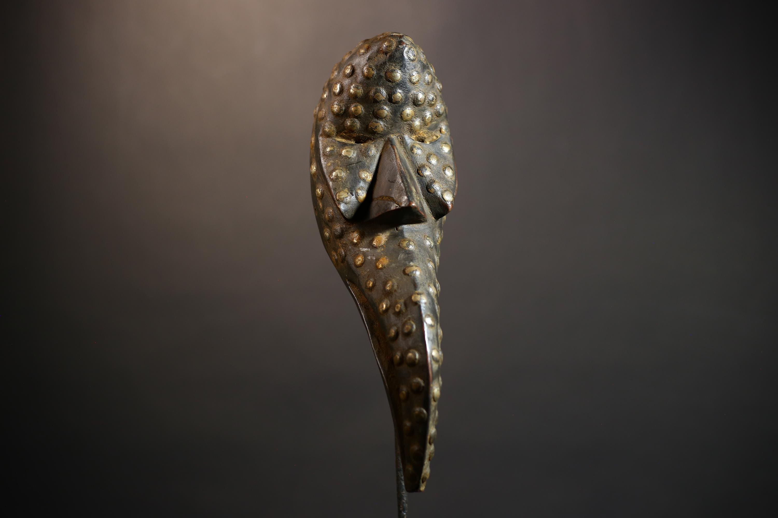 African Tribal Bird Mask Hand-Carved Wood Authentic Traditional Decor-G4914