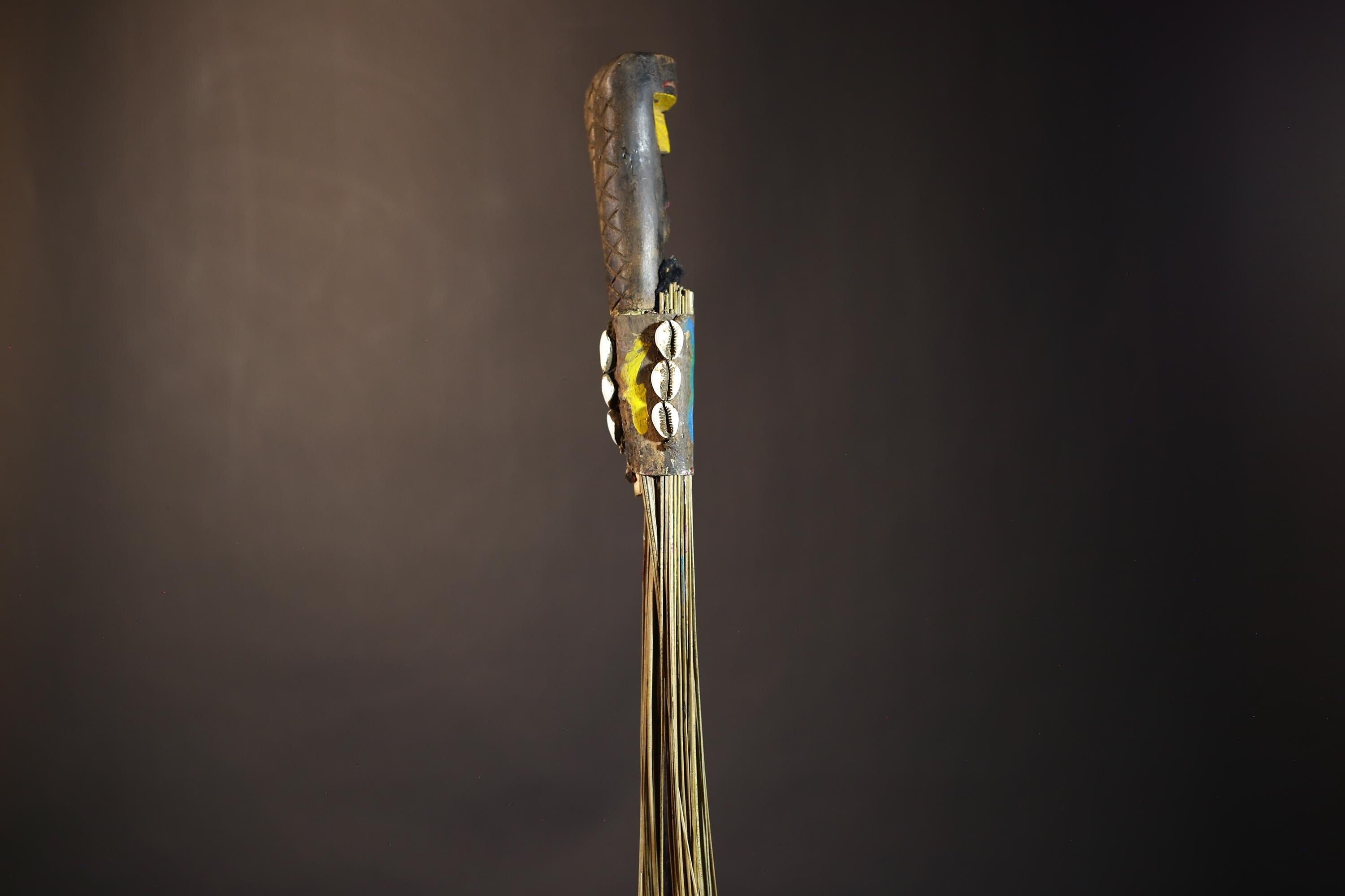African Traditional Fly Whisk Handmade Straw | Tribal Ceremonial Decor | Unique Cultural Accent | Artisan Home Decoration Piece-G4909