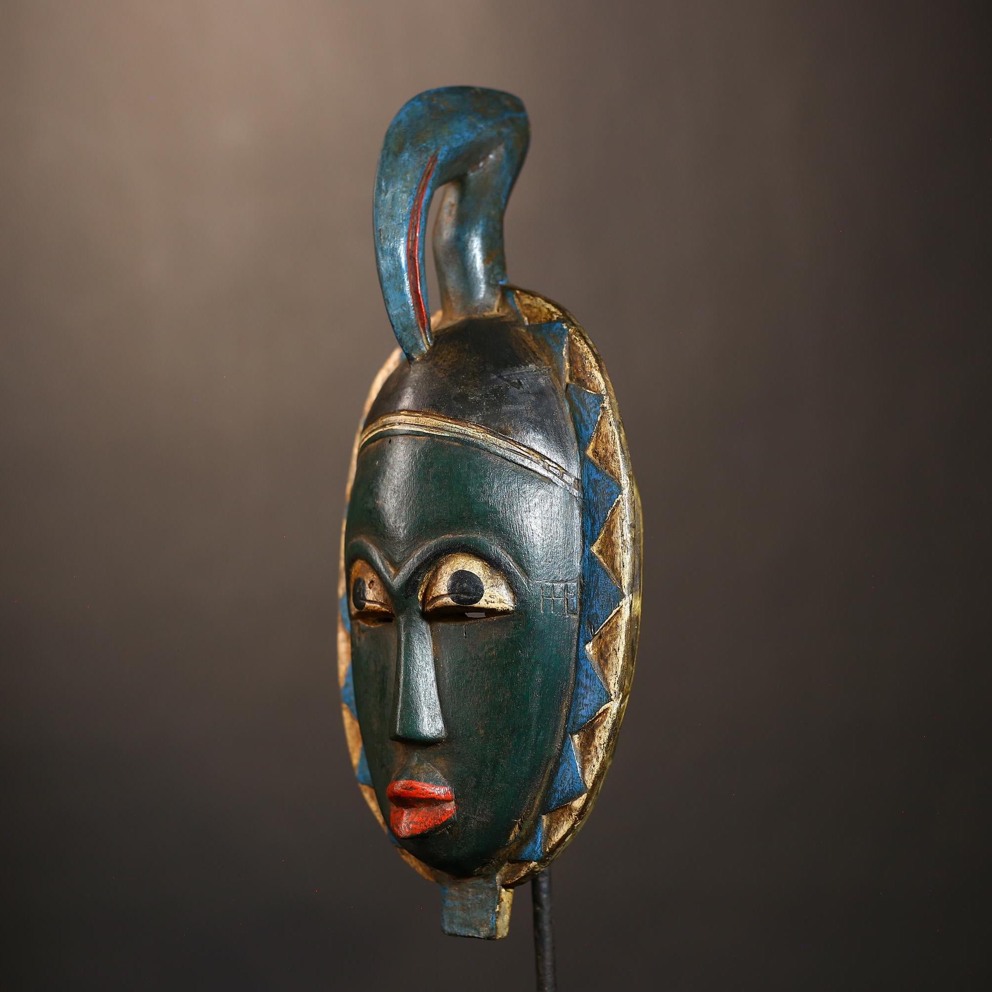 Hand-Carved African Mask | Vintage Guro & Baule Tribal Art | Unique Wooden Wall Décor | Cultural Collectible Display-G4927