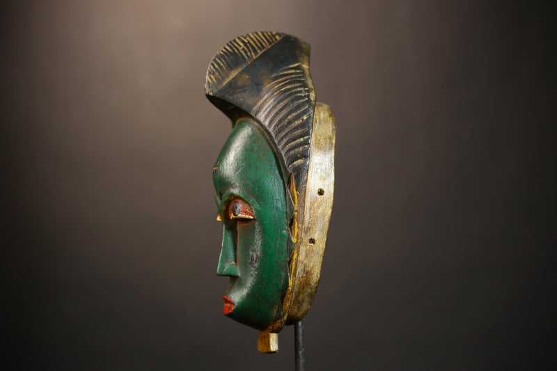 Guro Baule Hand-Carved Green African Mask | Unique Tribal Wall Hanging | Wooden Masque Art-G4920