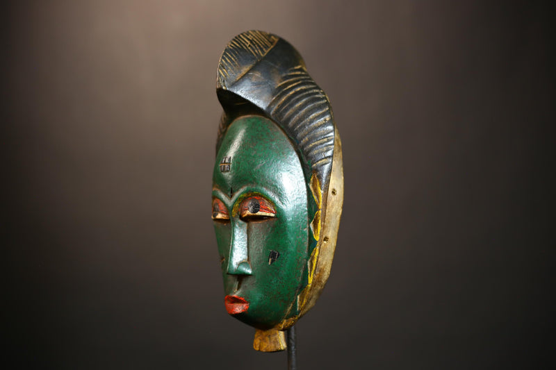 Guro Baule Hand-Carved Green African Mask | Unique Tribal Wall Hanging | Wooden Masque Art-G4920