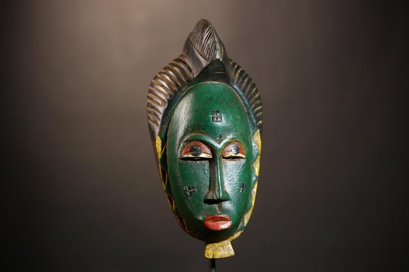 Guro Baule Hand-Carved Green African Mask | Unique Tribal Wall Hanging | Wooden Masque Art-G4920