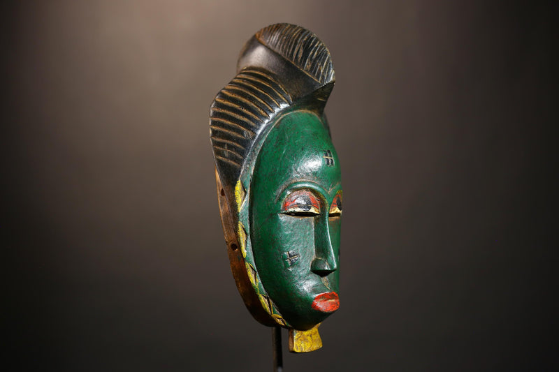 Guro Baule Hand-Carved Green African Mask | Unique Tribal Wall Hanging | Wooden Masque Art-G4920