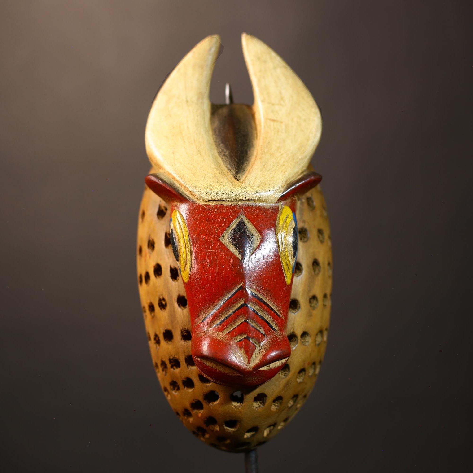 African Vintage Wood Mask | Bobo Bidjogo Bull Face | Unique Wall Art Decor | Handcrafted Cultural Accent for Your Home-G5065