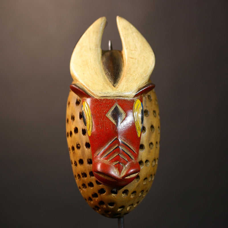 African Vintage Wood Mask | Bobo Bidjogo Bull Face | Unique Wall Art Decor | Handcrafted Cultural Accent for Your Home-G5065
