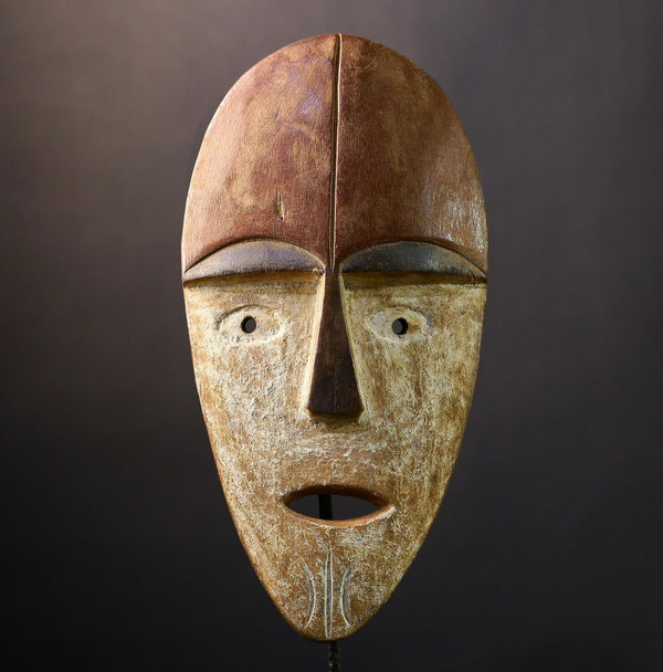 African Tribal Mask Carved Wood Ritual Face West Africa Art Decor Vintage Handmade Wall Sculpture Authentic Collectible-6836
