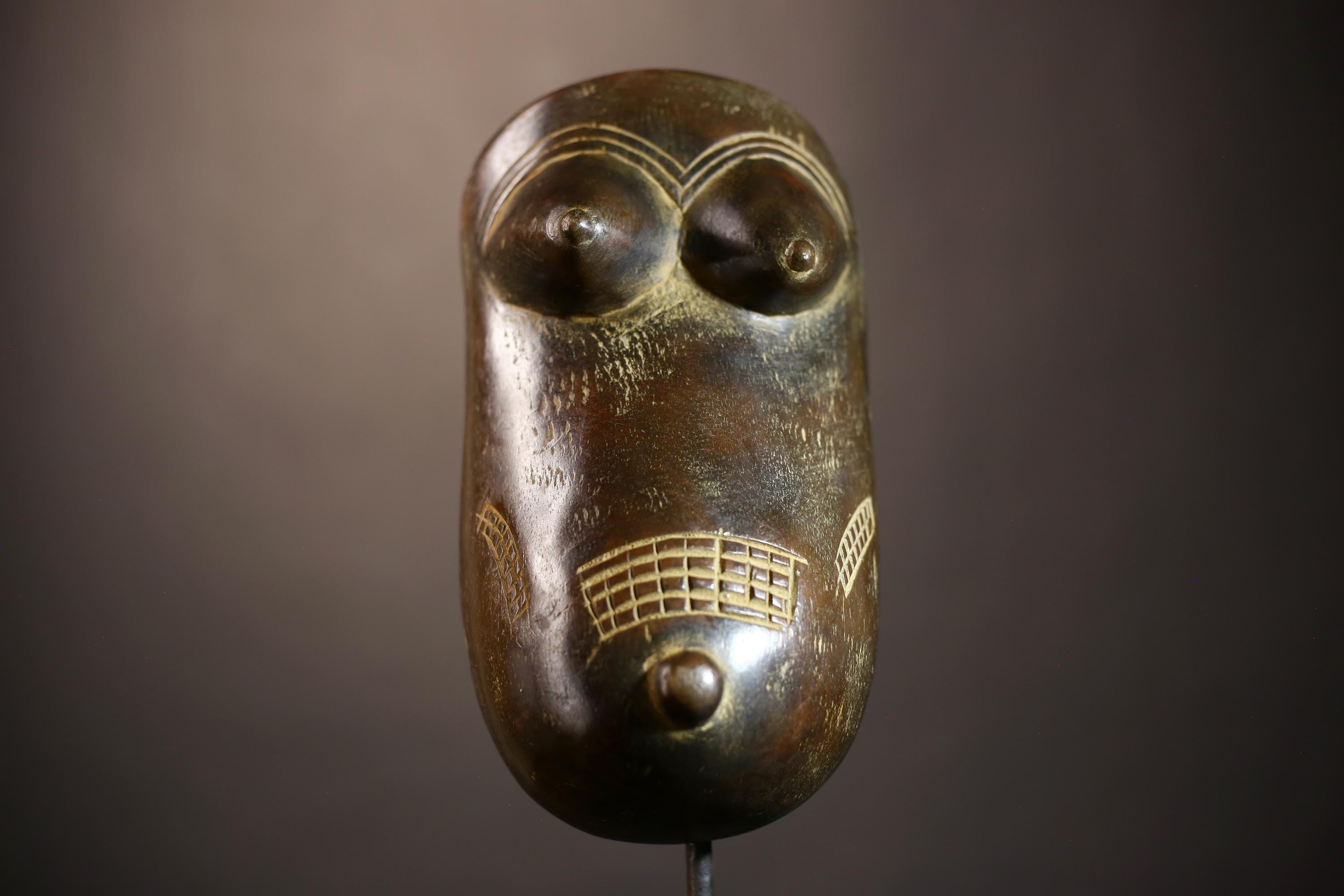 African tribal carved female mask wooden sculpture with breasts engraved scarification patterns ethnic art wall hanging decor-G5110